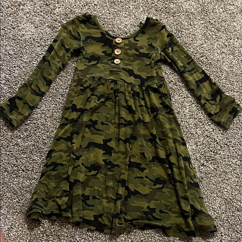 Stylish Green Camouflage Kids Dress